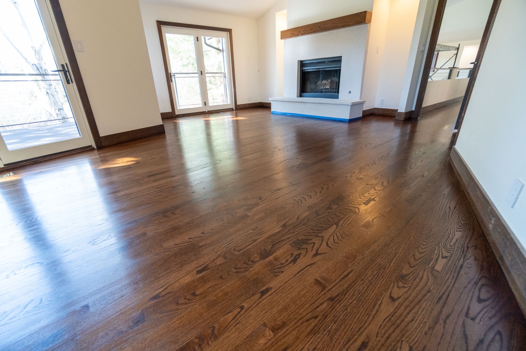 Foothills Red Oak Refinish with Custom Stair Detailing